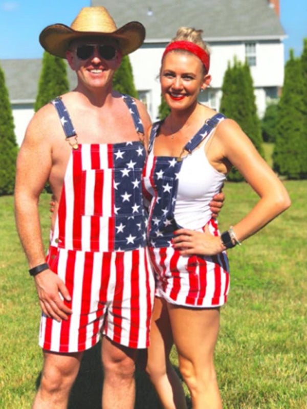 Unisex American Flag Denim Overalls