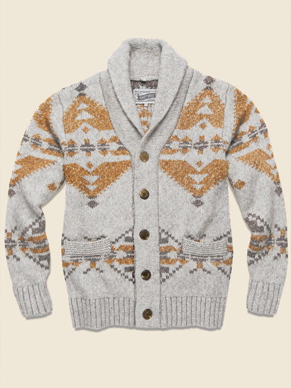 Southwestern Knit Shawl Collar Cardigan for Men – Rustic Vintage Winter Sweater