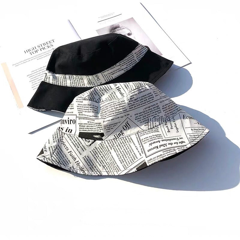 Reversible Bucket Hat With Newspaper Print