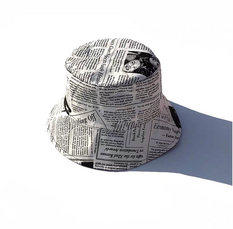 Reversible Bucket Hat With Newspaper Print