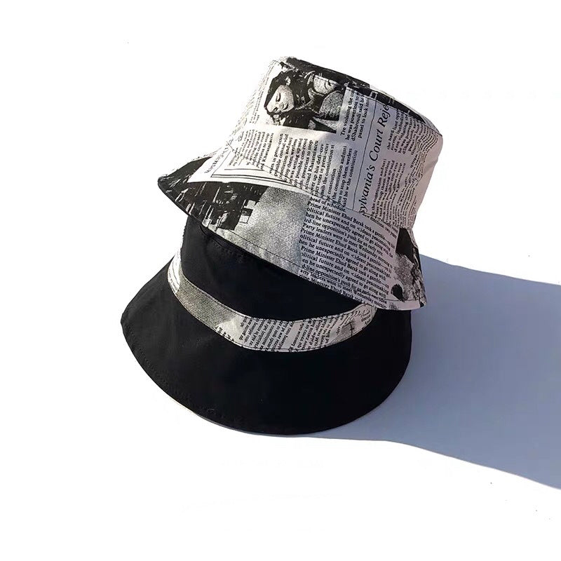 Reversible Bucket Hat With Newspaper Print