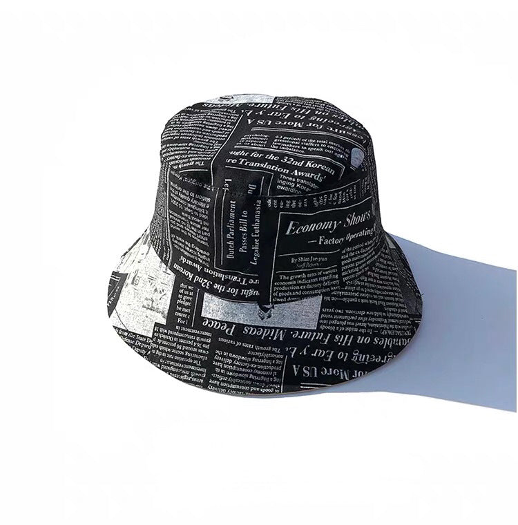 Reversible Bucket Hat With Newspaper Print