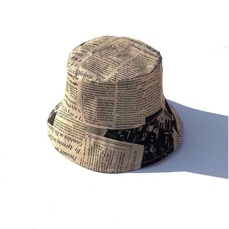 Reversible Bucket Hat With Newspaper Print