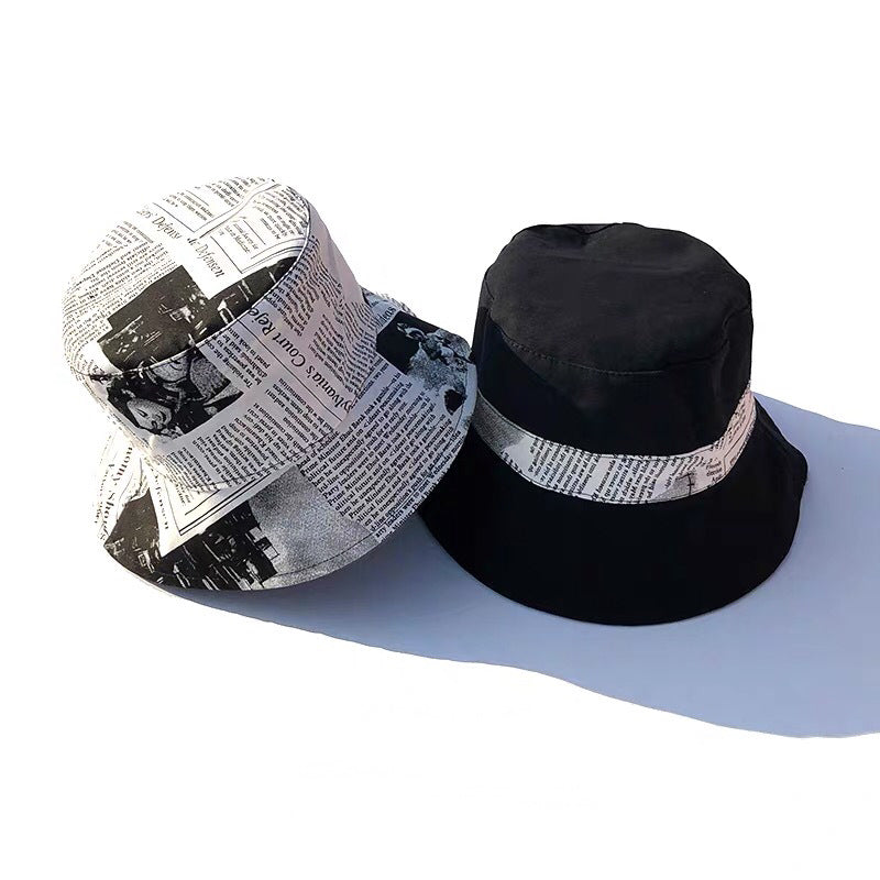 Reversible Bucket Hat With Newspaper Print