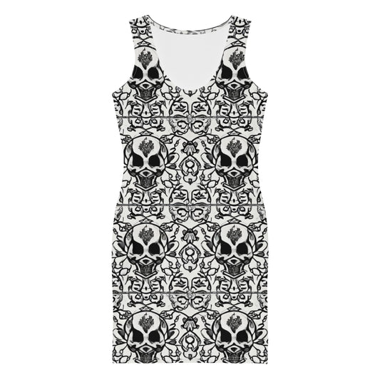 Skull Cathedral Print Bodycon Dress