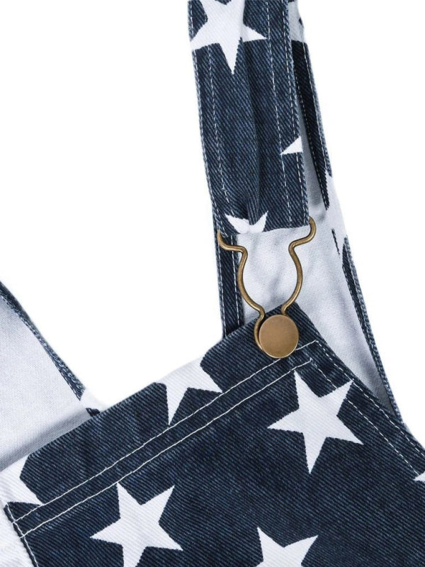 Unisex American Flag Denim Overalls