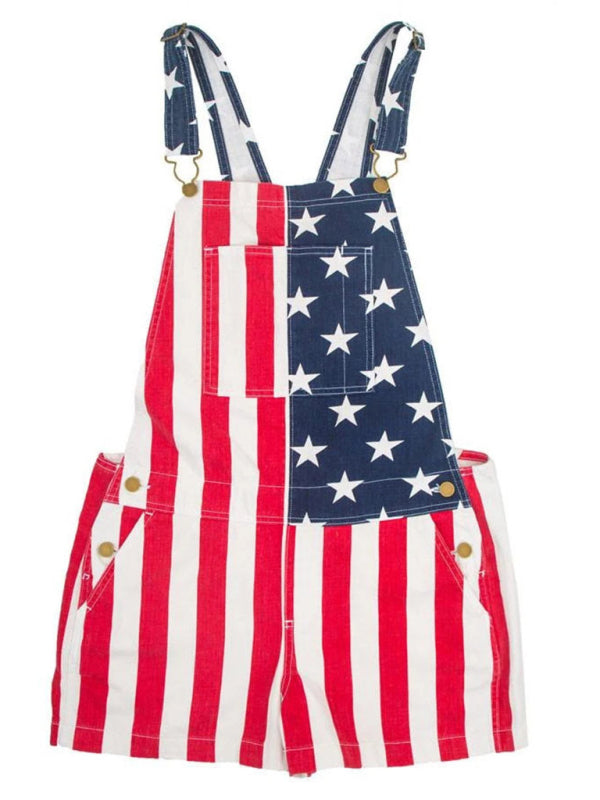 Unisex American Flag Denim Overalls