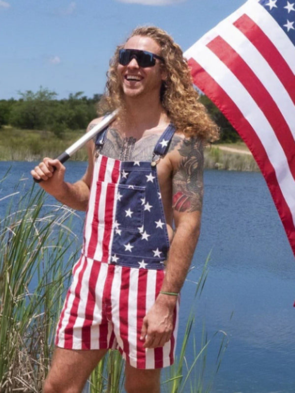 Unisex American Flag Denim Overalls