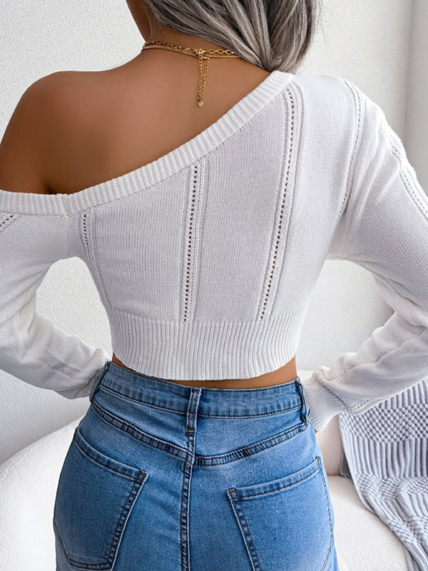 Women's Casual Off Shoulder Long Sleeve Crop Sweater