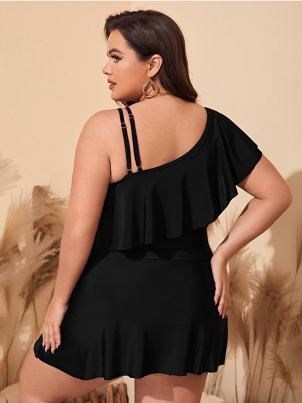 Plus Size Swimsuit Off The Shoulder Ruffle Dress One Piece