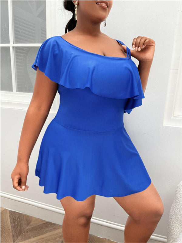 Plus Size Swimsuit Off The Shoulder Ruffle Dress One Piece